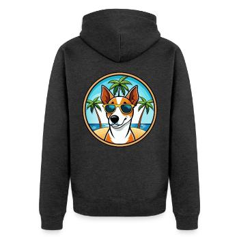 Glatte Foxterrier Hunderasse Cartoon Sonnenbrille - Unisex Premium Bio Zip Hoodie - Anthrazit meliert - Hinten - Nico (187cm)