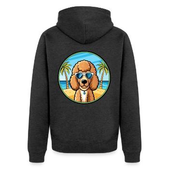 Pudel Hund Rasse Cartoon Sonnenbrille Strand - Unisex Premium Bio Zip Hoodie - Anthrazit meliert - Hinten - Nico (187cm)
