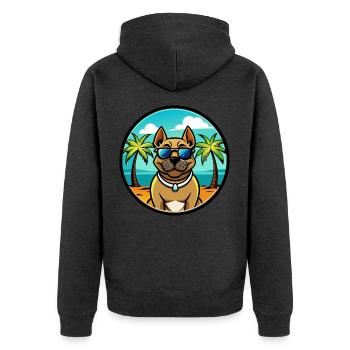 Perro De Presa Canario Hunderasse Cartoon Strand - Unisex Premium Bio Zip Hoodie - Anthrazit meliert - Hinten - Nico (187cm)