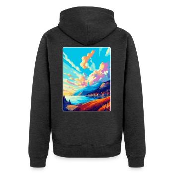Bergen Norwegen Vintage Reiseposter WPA Souvenir - Unisex Premium Bio Zip Hoodie - Anthrazit meliert - Hinten - Nico (187cm)