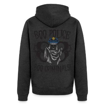 Buh Polizei, Buh Kriminelle! Polizist Halloween - Unisex Premium Bio Zip Hoodie - Anthrazit meliert - Hinten - Nico (187cm)