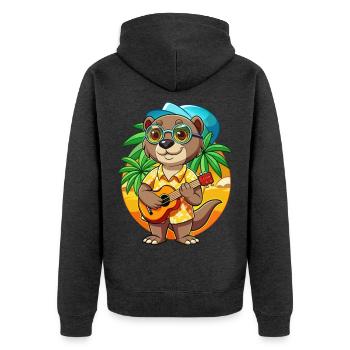 Lustige Otter Cartoon Sommer Strand Sonnenbrille Gitarre - Unisex Premium Bio Zip Hoodie - Anthrazit meliert - Hinten - Nico (187cm)