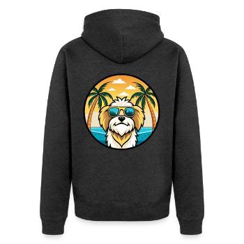 Lhasa Apso Hunderasse Cartoon Sonnenbrille Strand - Unisex Premium Bio Zip Hoodie - Anthrazit meliert - Hinten - Nico (187cm)