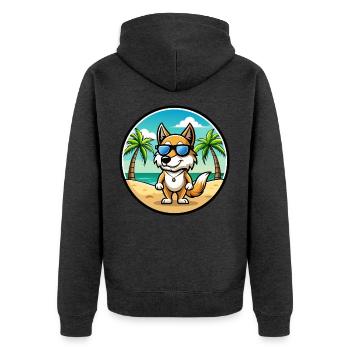 Italienisch Volpino Hund Rasse Cartoon Sonnenbrille Strand - Unisex Premium Bio Zip Hoodie - Anthrazit meliert - Hinten - Nico (187cm)