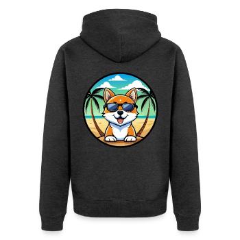Hokkaido Hunderasse Cartoon Sonnenbrille Strand - Unisex Premium Bio Zip Hoodie - Anthrazit meliert - Hinten - Nico (187cm)