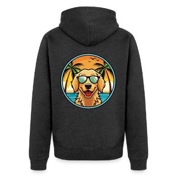 Flach beschichtete Retriever Hunderasse Cartoon Sonnenbrille - Unisex Premium Bio Zip Hoodie - Anthrazit meliert - Hinten - Nico (187cm)