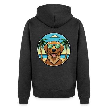 Chesapeake Bay Retriever Hunderasse Cartoon Beach - Unisex Premium Bio Zip Hoodie - Anthrazit meliert - Hinten - Nico (187cm)