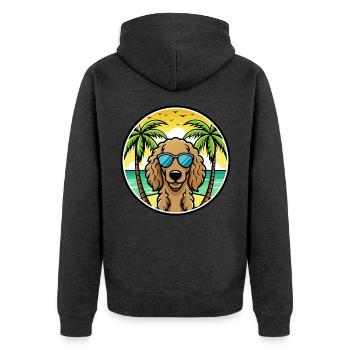 Lockig Beschichtet Retriever Hunderasse Cartoon Strand - Unisex Premium Bio Zip Hoodie - Anthrazit meliert - Hinten - Nico (187cm)