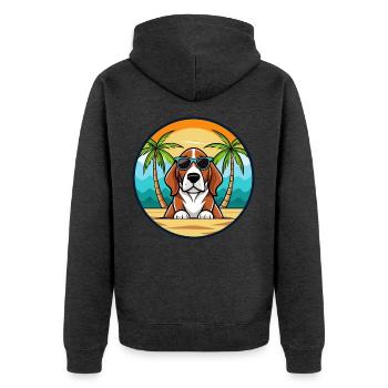 Basset Artesien Normand Hunderasse Cartoon Beach - Unisex Premium Bio Zip Hoodie - Anthrazit meliert - Hinten - Nico (187cm)