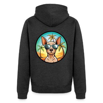 Amerikanischer haarloser Terrier Hunderasse Cartoon Beach - Unisex Premium Bio Zip Hoodie - Anthrazit meliert - Hinten - Nico (187cm)