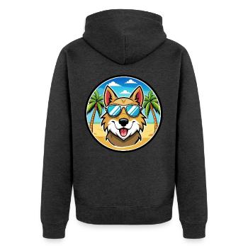 Aidi Hunderasse Cartoon Sonnenbrille Strand - Unisex Premium Bio Zip Hoodie - Anthrazit meliert - Hinten - Nico (187cm)