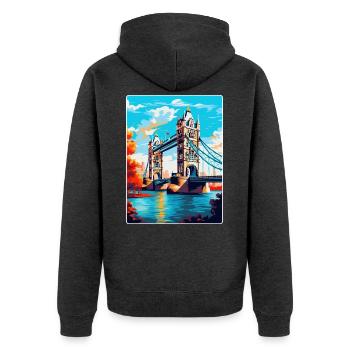 Tower Bridge England Uk Reise Poster Souvenir WPA - Unisex Premium Bio Zip Hoodie - Anthrazit meliert - Hinten - Nico (187cm)