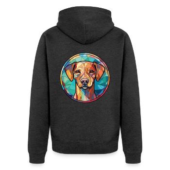Cao De Castro Laboreiro Hunderasse Aquarellglas - Unisex Premium Bio Zip Hoodie - Anthrazit meliert - Hinten - Nico (187cm)