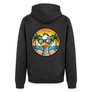 Straußen, Lustig, Cartoon, Sommer, Strand, Sonnenbrille, Cool - Unisex Premium Bio Zip Hoodie - Anthrazit meliert - Hinten - Nico (187cm)