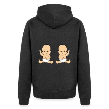 Twin Babys - Unisex Premium Bio Zip Hoodie - Anthrazit meliert - Hinten - Nico (187cm)