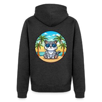Schottische Falte Katzenrasse Cartoon Sonnenbrille Strand - Unisex Premium Bio Zip Hoodie - Anthrazit meliert - Hinten - Nico (187cm)