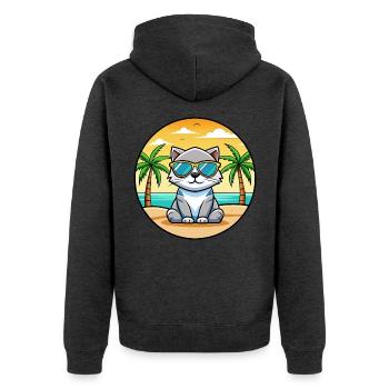Schottische Falte Katzenrasse Cartoon Sonnenbrille Strand - Unisex Premium Bio Zip Hoodie - Anthrazit meliert - Hinten - Nico (187cm)
