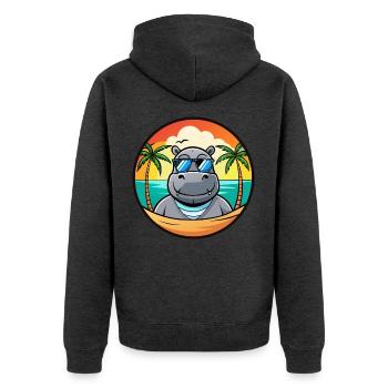 Nilpferd Lustige Cartoon Sommer Strand Sonnenbrille Cool - Unisex Premium Bio Zip Hoodie - Anthrazit meliert - Hinten - Nico (187cm)
