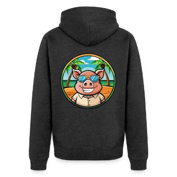 Schwein lustige Cartoon Sommer Strand Sonnenbrille Aufkleber - Unisex Premium Bio Zip Hoodie - Anthrazit meliert - Hinten - Nico (187cm)