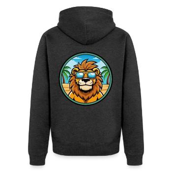 Löwe Lustige Cartoon Sommer Strand Sonnenbrille Aufkleber - Unisex Premium Bio Zip Hoodie - Anthrazit meliert - Hinten - Nico (187cm)