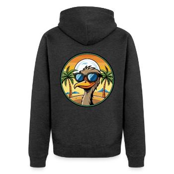 Emu Lustige Cartoon Sommer Strand Sonnenbrille Aufkleber - Unisex Premium Bio Zip Hoodie - Anthrazit meliert - Hinten - Nico (187cm)