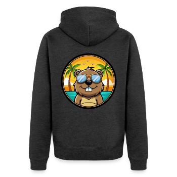 Biber Lustige Cartoon Sommer Strand Sonnenbrille Cool - Unisex Premium Bio Zip Hoodie - Anthrazit meliert - Hinten - Nico (187cm)