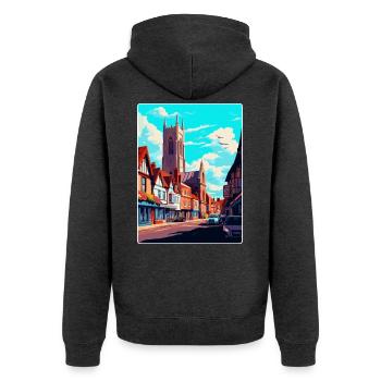 Hereford, England, Vereinigtes Königreich, Vintage, Reiseposter, Souvenir - Unisex Premium Bio Zip Hoodie - Anthrazit meliert - Hinten - Nico (187cm)