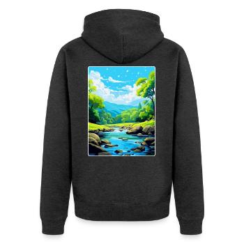 Golitha Falls, England, Vereinigtes Königreich, Reiseposter, Souvenir - Unisex Premium Bio Zip Hoodie - Anthrazit meliert - Hinten - Nico (187cm)
