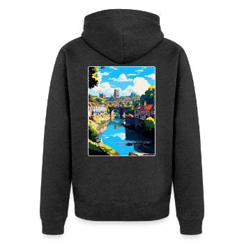 Knaresborough, England, Vereinigtes Königreich, Reiseposter, Souvenir - Unisex Premium Bio Zip Hoodie - Anthrazit meliert - Hinten - Nico (187cm)