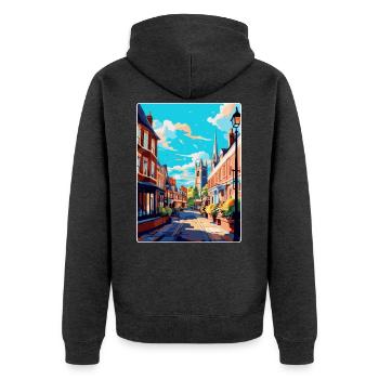 Shrewsbury England Uk Reiseposter Souvenir WPA - Unisex Premium Bio Zip Hoodie - Anthrazit meliert - Hinten - Nico (187cm)