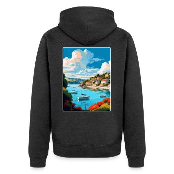 Salcombe England Uk Vintage Reiseposter Souvenir - Unisex Premium Bio Zip Hoodie - Anthrazit meliert - Hinten - Nico (187cm)