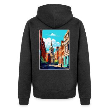 Leeds England Uk Vintage Reise Poster Souvenir - Unisex Premium Bio Zip Hoodie - Anthrazit meliert - Hinten - Nico (187cm)
