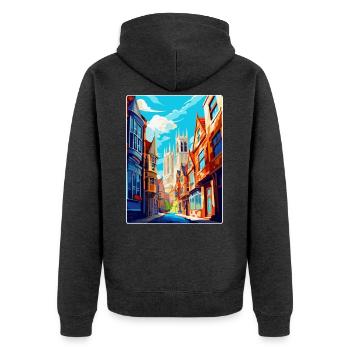 York England Uk Vintage Reise Poster Souvenir WPA - Unisex Premium Bio Zip Hoodie - Anthrazit meliert - Hinten - Nico (187cm)