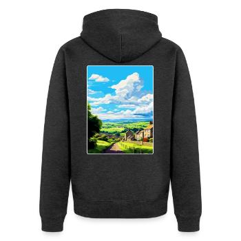Grassington England Uk Reise Poster Souvenir WPA - Unisex Premium Bio Zip Hoodie - Anthrazit meliert - Hinten - Nico (187cm)