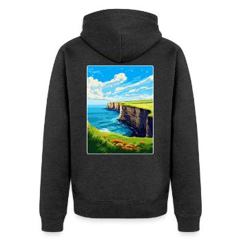 Bempton Cliffs England Uk Vintage Reiseposter - Unisex Premium Bio Zip Hoodie - Anthrazit meliert - Hinten - Nico (187cm)