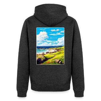 Isle Of Coll Schottland UK Vintage Reiseposter WPA - Unisex Premium Bio Zip Hoodie - Anthrazit meliert - Hinten - Nico (187cm)