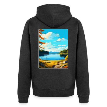 Parc forestier aquatique de Kielder, Angleterre, Royaume-Uni, Affiche de voyage - Veste à capuche bio Premium Unisexe - anthracite chiné - Dos - Nico (187cm)