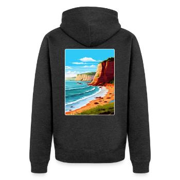 Torquay Cliffs England Uk Vintage Reiseposter - Unisex Premium Bio Zip Hoodie - Anthrazit meliert - Hinten - Nico (187cm)