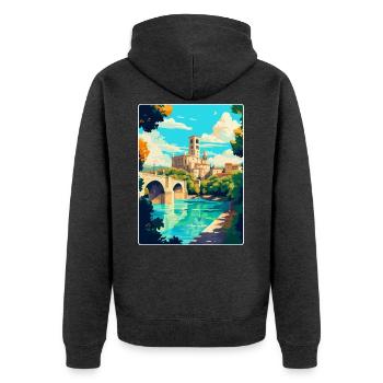 Avignon Frankreich Vintage Reiseplakat Souvenir WPA - Unisex Premium Bio Zip Hoodie - Anthrazit meliert - Hinten - Nico (187cm)