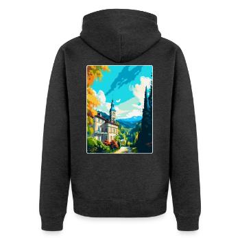 Baden Baden Allemagne Affiche de voyage vintage souvenir - Veste à capuche bio Premium Unisexe - anthracite chiné - Dos - Nico (187cm)