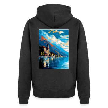Montreux Schweiz Vintage Reiseplakat WPA Kunst - Unisex Premium Bio Zip Hoodie - Anthrazit meliert - Hinten - Nico (187cm)