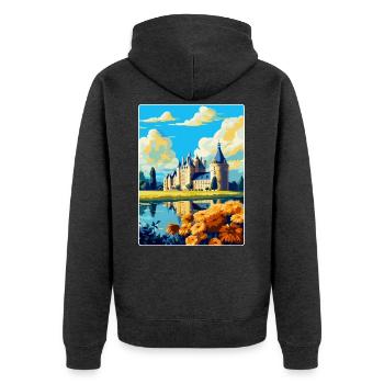 Vallée de la Loire France Affiche de voyage vintage souvenir - Veste à capuche bio Premium Unisexe - anthracite chiné - Dos - Nico (187cm)