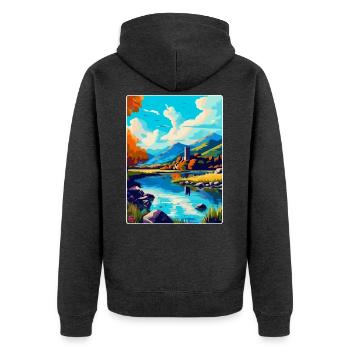 Killarney Nationalpark Irland Großbritannien Reiseplakat - Unisex Premium Bio Zip Hoodie - Anthrazit meliert - Hinten - Nico (187cm)