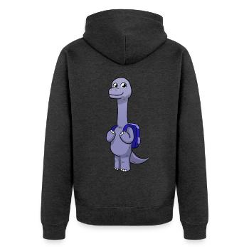 School Dino - Unisex Premium Bio Zip Hoodie - Anthrazit meliert - Hinten - Nico (187cm)
