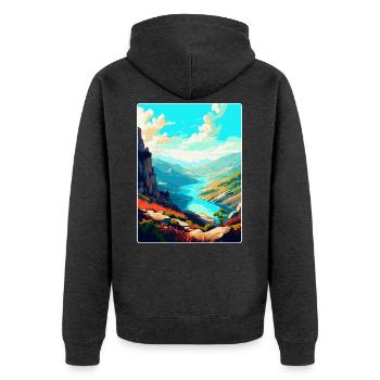 Geres Nationalpark Portugal Vintage Reiseplakat - Unisex Premium Bio Zip Hoodie - Anthrazit meliert - Hinten - Nico (187cm)