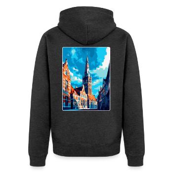 Middelburg Niederlande Vintage Reiseplakat WPA - Unisex Premium Bio Zip Hoodie - Anthrazit meliert - Hinten - Nico (187cm)