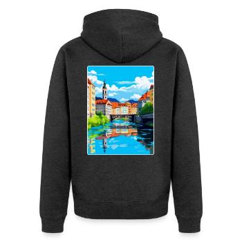Ljubljana Slowenien Vintage Reiseplakat Souvenir - Unisex Premium Bio Zip Hoodie - Anthrazit meliert - Hinten - Nico (187cm)