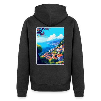 Funchal Portugal Vintage Reiseplakat Souvenir - Unisex Premium Bio Zip Hoodie - Anthrazit meliert - Hinten - Nico (187cm)