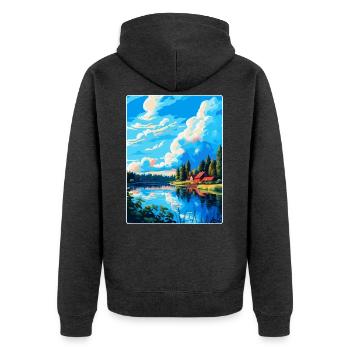 Falun Suède Affiche de voyage vintage WPA Souvenir - Veste à capuche bio Premium Unisexe - anthracite chiné - Dos - Nico (187cm)