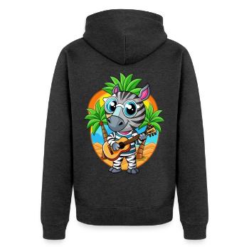 Lustige Zebra Cartoon Sommer Strand Sonnenbrille Gitarre - Unisex Premium Bio Zip Hoodie - Anthrazit meliert - Hinten - Nico (187cm)